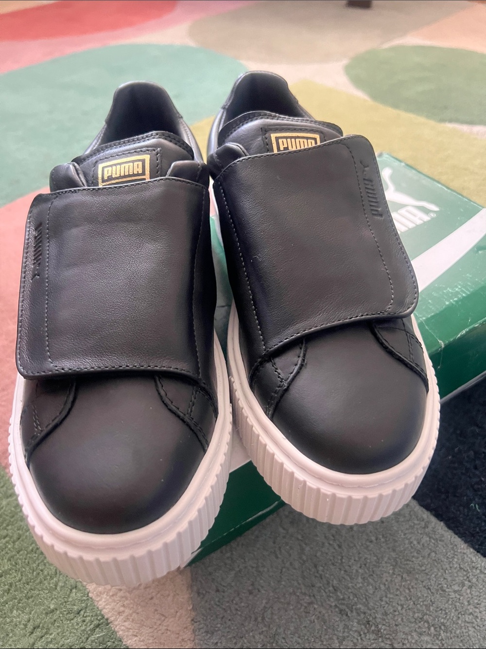 Puma  Black Slip-On Sneakers with White Platform